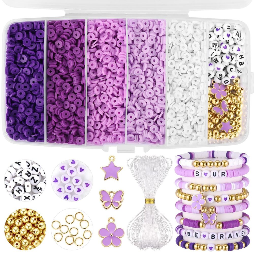 7664 Purple Clay Beads, Purple Beads for Jewelry Making, 5000Pcs Heishi